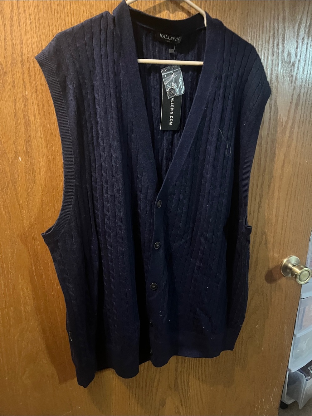 Navy Cable-Knit Button Cardigan Vest
